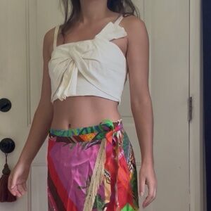 Farm Rio Twist Bow Linen Crop Top